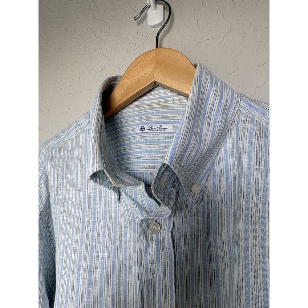 Loro Piana Andre Mens 100% Linen Button Down Shirt Size 42 16.5 Striped Beachy